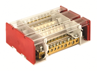 Блок распределительный на DIN рейку c выносной клеммой 4р 160А 7х7мм 1х8мм 1х9мм 1х12м title=